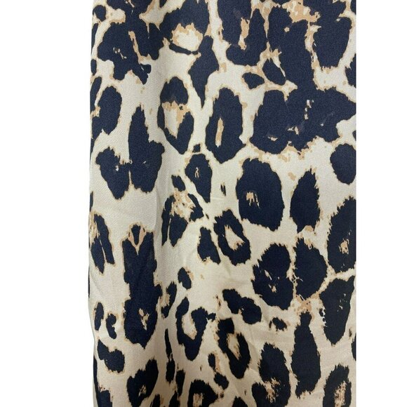 Zara Mock Beige‎ Brown Neck Animal Print Open Sides Midi Dress Large - Picture 6 of 14